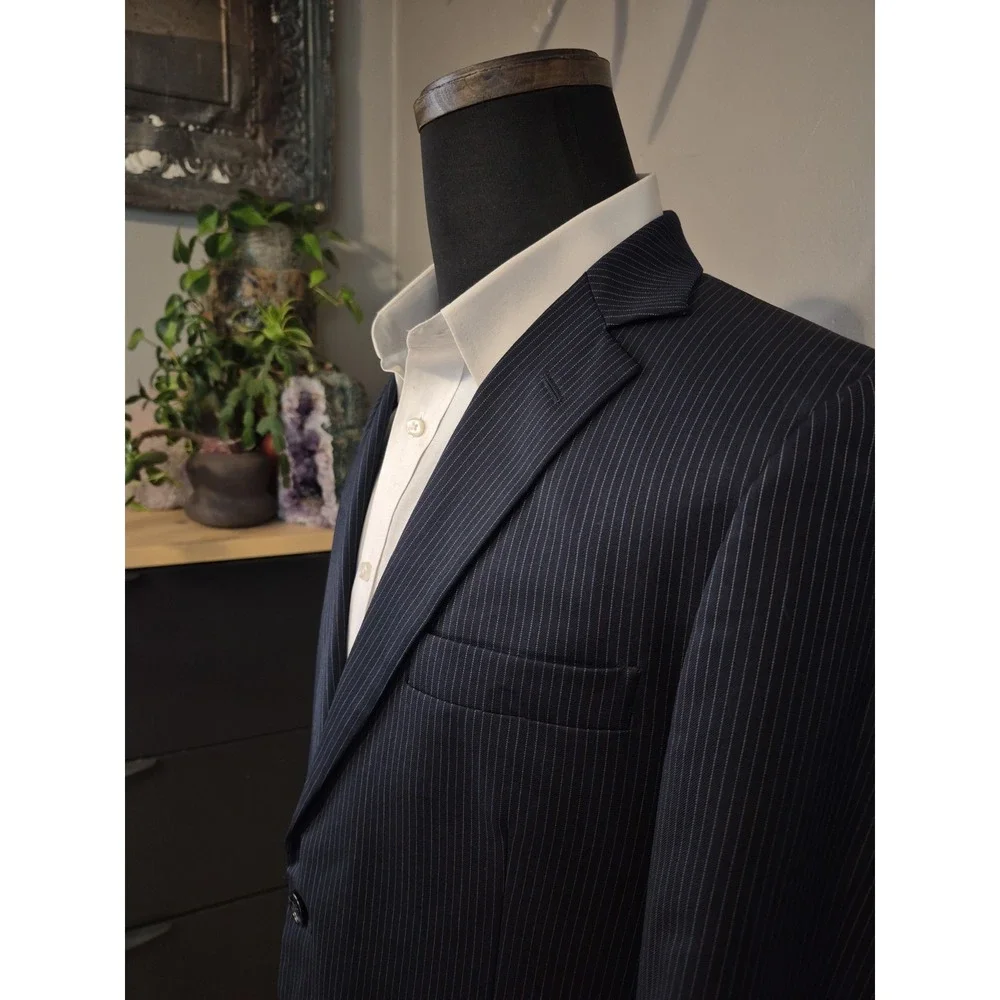 Brooks Brothers 1818 Fitzgerald 41R Sport Coat Blue Stripe Wool Italy 2 Button